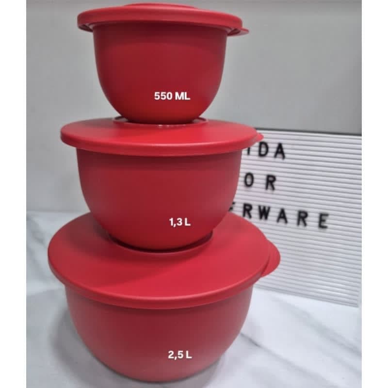 Kit Tigela Murano Tupperware vermelho x3